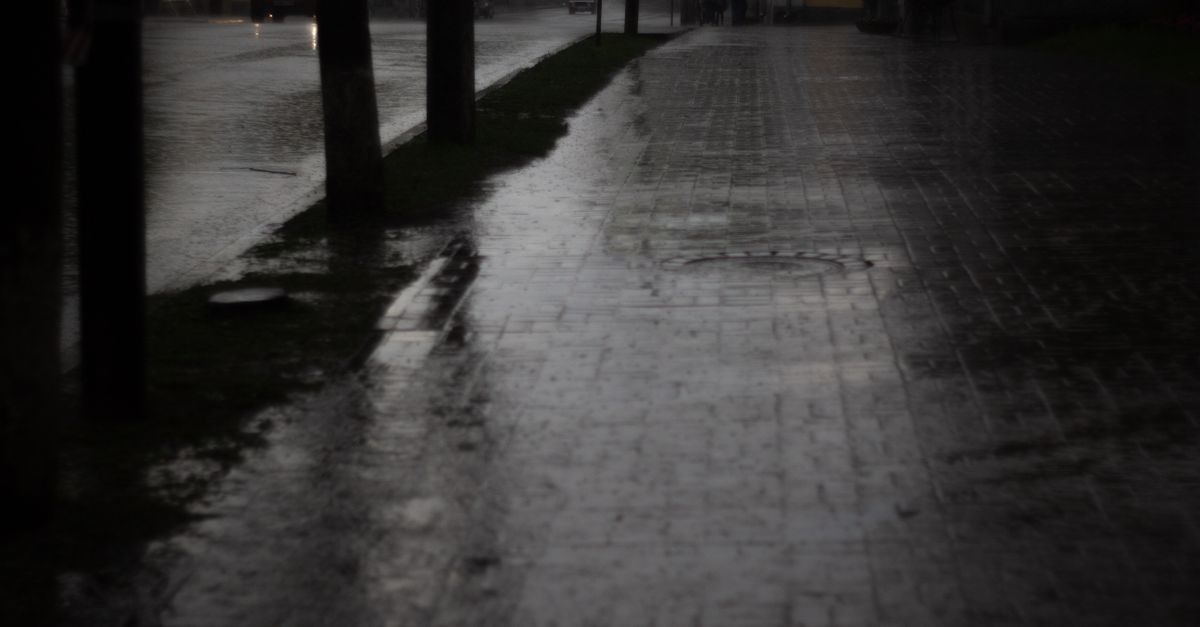 Dark outdoor city street at dusk